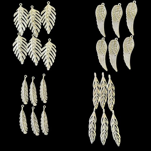 4 Bundles of Silver Tone Leaf Charms 6 of each 24 Total Charms - Picture 4 of 10